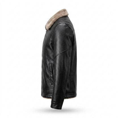 Mens Outlet House - Nosin | Shearling-Lined Zip-Up Leather Jacket Men