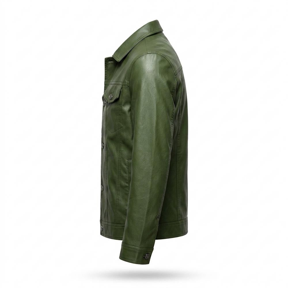 Mens Outlet House - Cosol | Button-Front Collared Leather Jacket Men