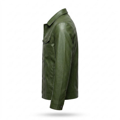 Mens Outlet House - Cosol | Button-Front Collared Leather Jacket Men