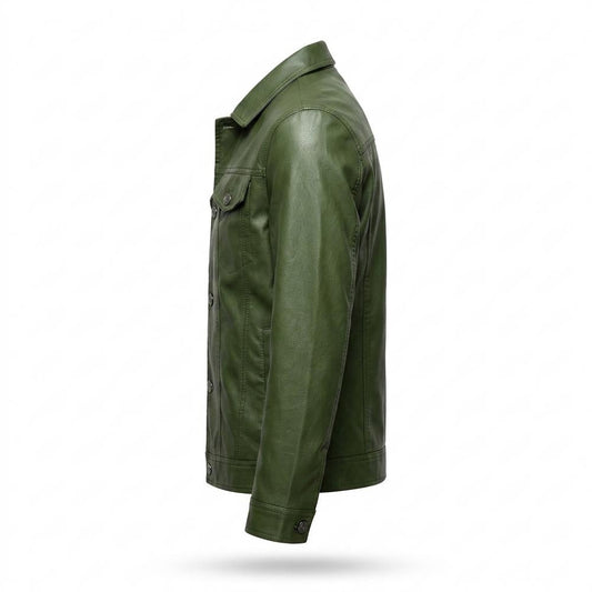 Mens Outlet House - Cosol | Button-Front Collared Leather Jacket Men