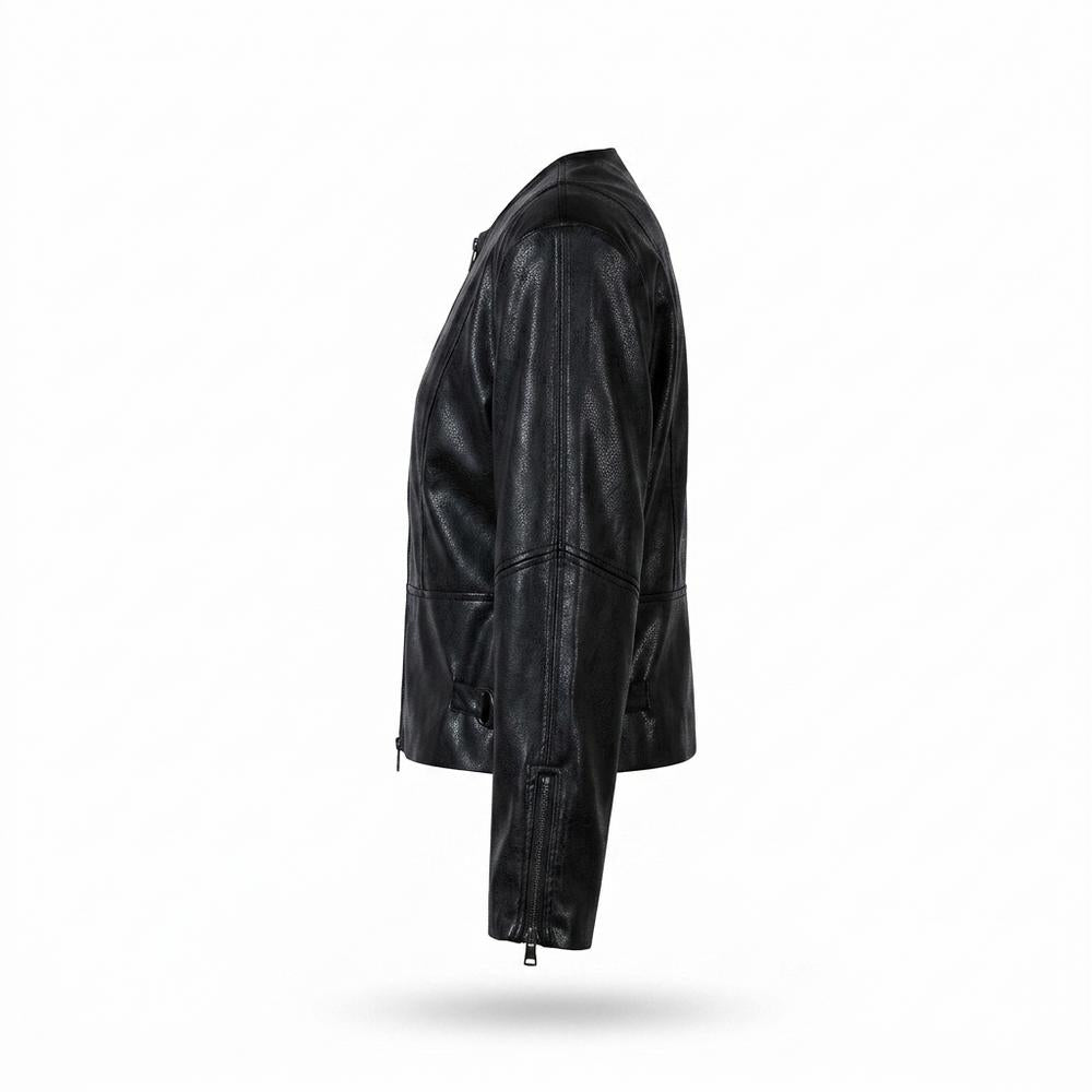 Mens Outlet House - Ralar | Collarless Zip-Up Leather Jacket Women