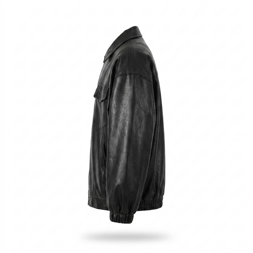 Mens Outlet House - Cavin | Oversized Button-Up Leather Jacket Unisex
