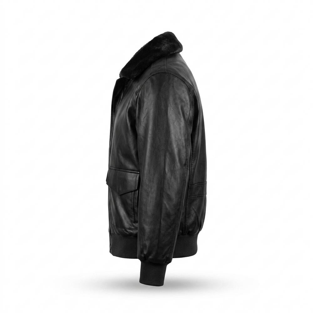 Mens Outlet House - Saral | Faux Leather Fur-Collar Leather Jacket Men