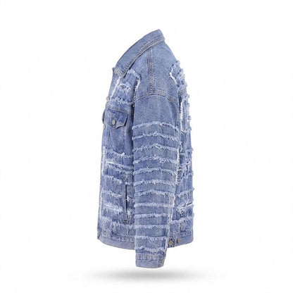 Mens Outlet House - Nover | Distressed Frayed Denim Jacket Unisex