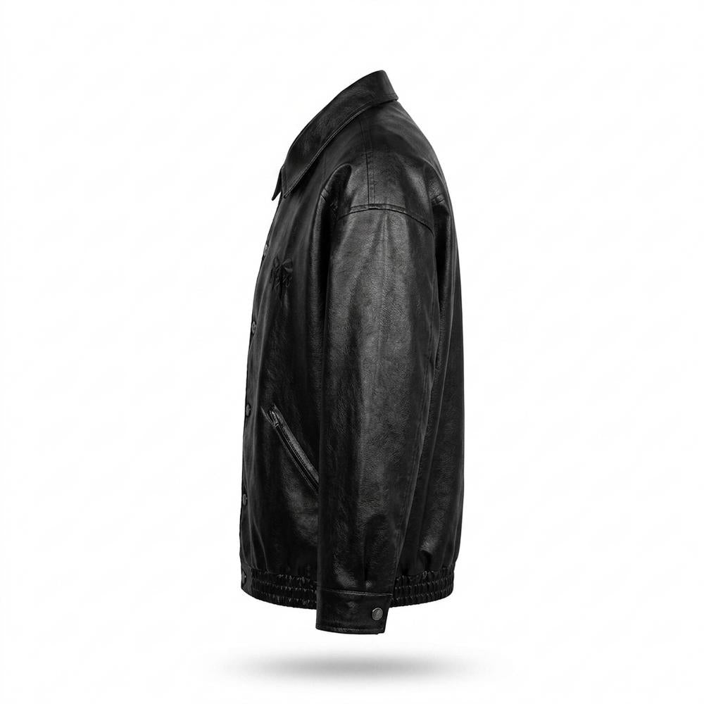 Mens Outlet House - Alser | Oversized Button-Front Leather Jacket Unisex