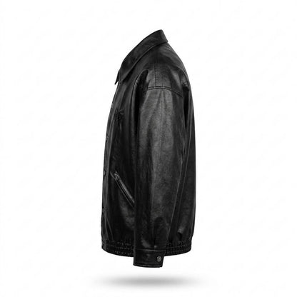 Mens Outlet House - Alser | Oversized Button-Front Leather Jacket Unisex