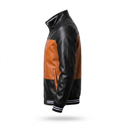 Mens Outlet House - Mitor | Color-Block Zip-Up Leather Jacket Men