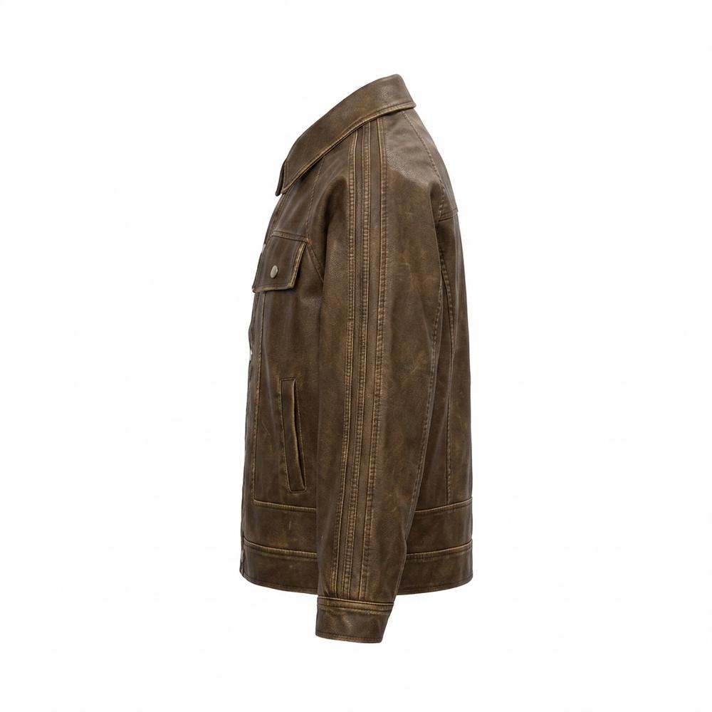 Mens Outlet House - Kamor | Button-Front Distressed-Finish Leather Jacket Unisex