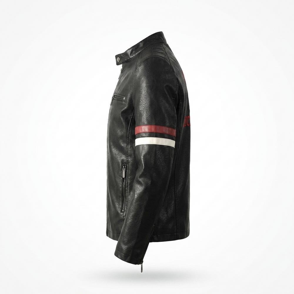 Mens Outlet House - Nekar | Striped Embroidered Leather Jacket Men