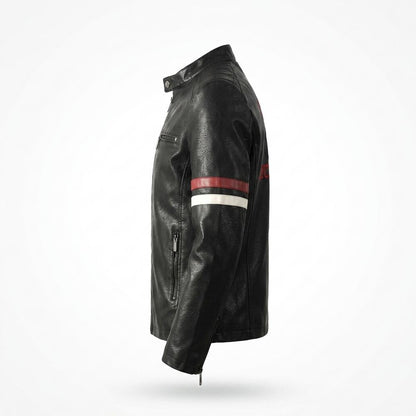 Mens Outlet House - Nekar | Striped Embroidered Leather Jacket Men