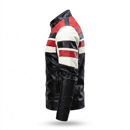 Mens Outlet House - Seser | Striped Faux Leather Jacket Men