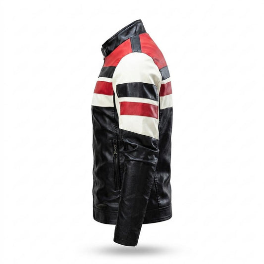 Mens Outlet House - Seser | Striped Faux Leather Jacket Men