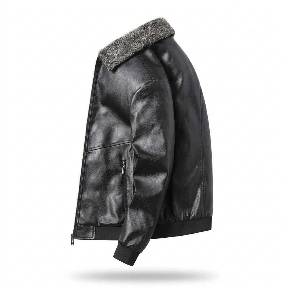 Mens Outlet House - Zasin | Shearling-Collar Zip-Up Leather Jacket Men