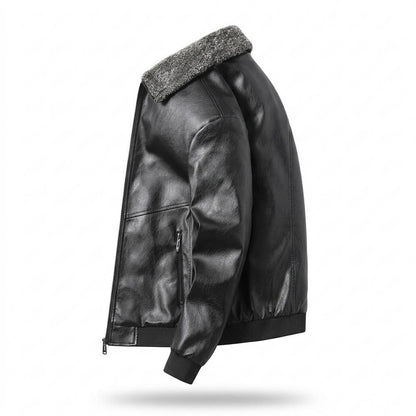 Mens Outlet House - Zasin | Shearling-Collar Zip-Up Leather Jacket Men