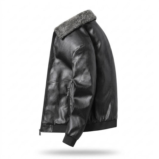 Mens Outlet House - Zasin | Shearling-Collar Zip-Up Leather Jacket Men