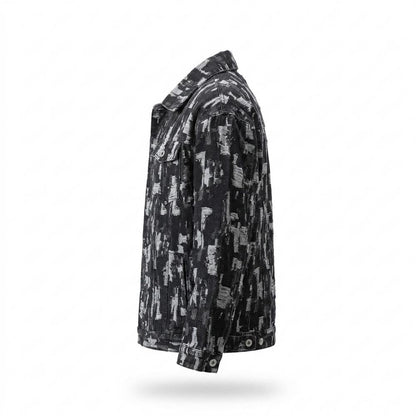 Mens Outlet House - Taran | Patterned Distressed Denim Jacket Men
