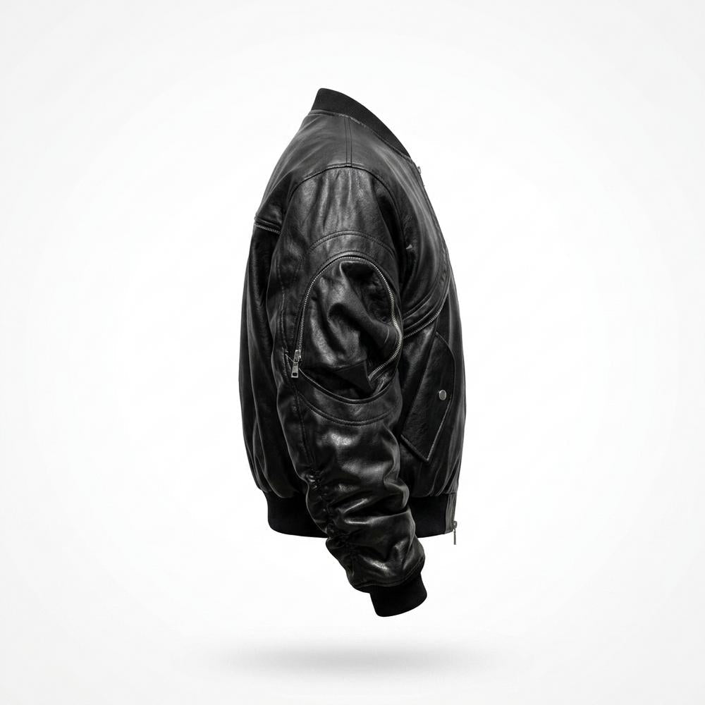 Mens Outlet House - Allin | Ruched Structured Leather Jacket Unisex