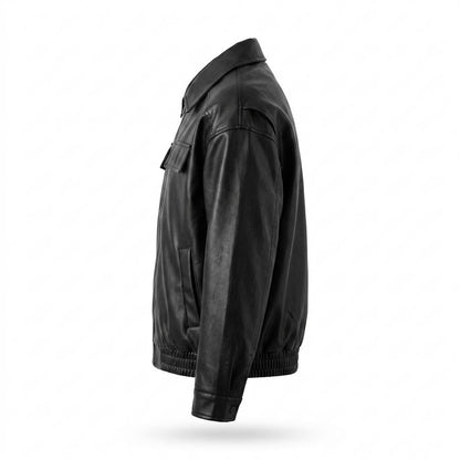 Mens Outlet House - Titir | Zip-Front Collared Leather Jacket Unisex