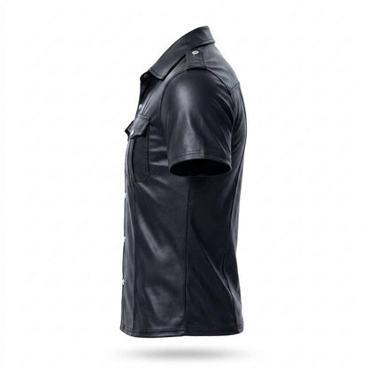 Mens Outlet House - Lyron | Faux-Leather Short-Sleeved Shirt Men