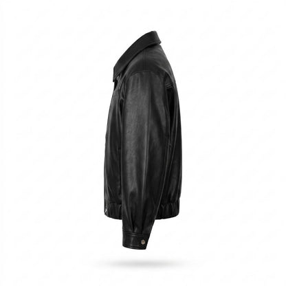 Mens Outlet House - Tivin | Zip-Up Collared Leather Jacket Men