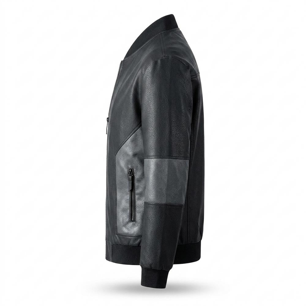 Mens Outlet House - Nesel | Two-Tone Zip-Up Leather Jacket Men