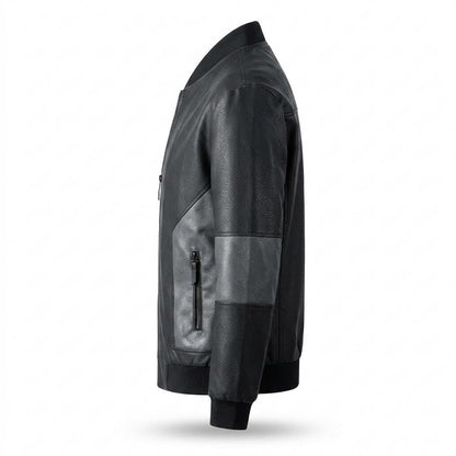Mens Outlet House - Nesel | Two-Tone Zip-Up Leather Jacket Men
