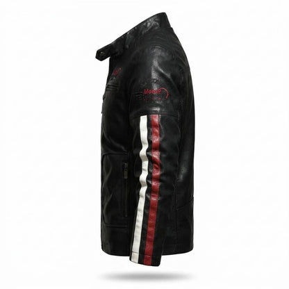 Mens Outlet House - Setor | Striped Racer Leather Jacket Men