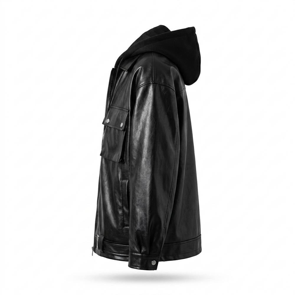 Mens Outlet House - Alzan | Hooded Relaxed-Fit Leather Jacket Men
