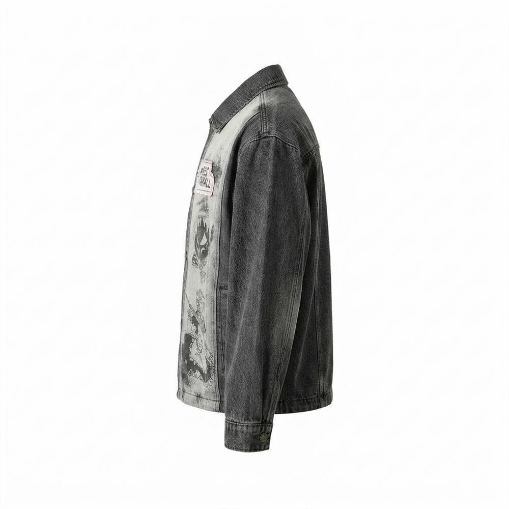 Mens Outlet House - Risen | Two-Tone Printed Denim Jacket Unisex
