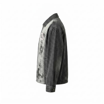 Mens Outlet House - Risen | Two-Tone Printed Denim Jacket Unisex