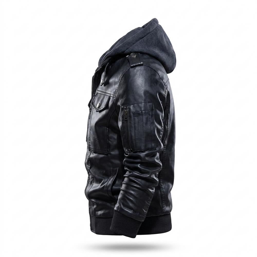 Mens Outlet House - Nimon | Hooded Layered Leather Jacket Men