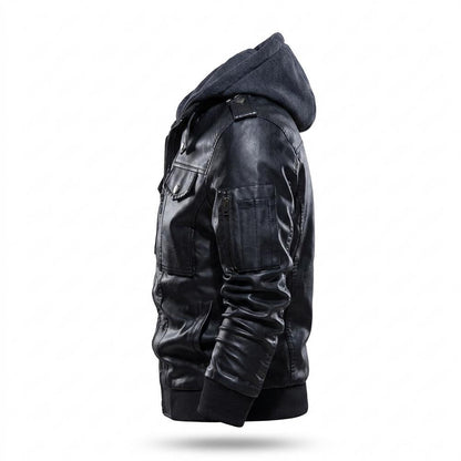 Mens Outlet House - Nimon | Hooded Layered Leather Jacket Men