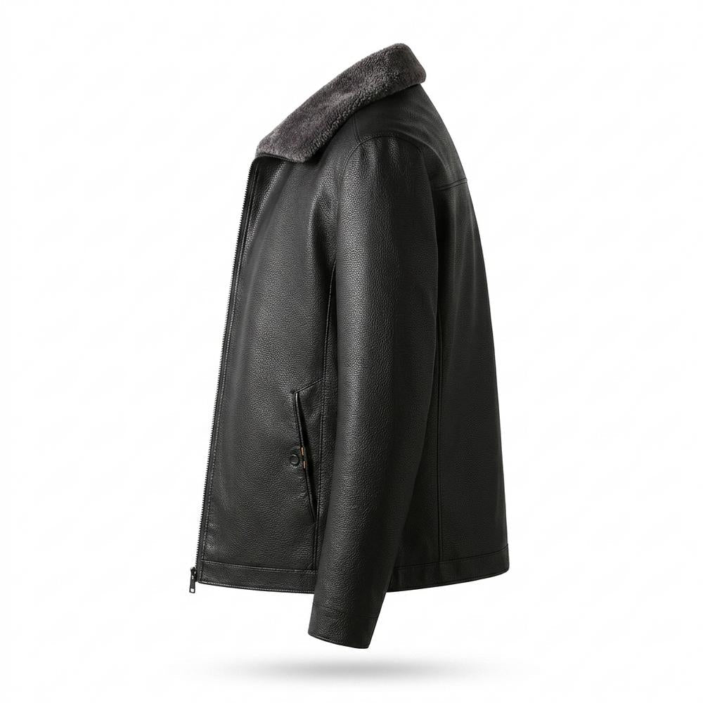 Mens Outlet House - Timor | Fleece-Lined Zip-Up Leather Jacket Men