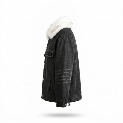 Mens Outlet House - Kezan | Fur-Collar Washed Denim Jacket Unisex