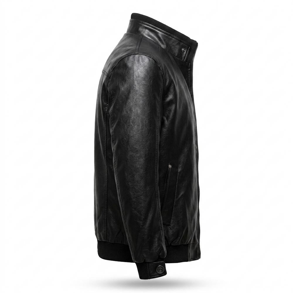 Mens Outlet House - Nemin | Stand-Collar Zip-Up Leather Jacket Men