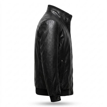 Mens Outlet House - Nemin | Stand-Collar Zip-Up Leather Jacket Men
