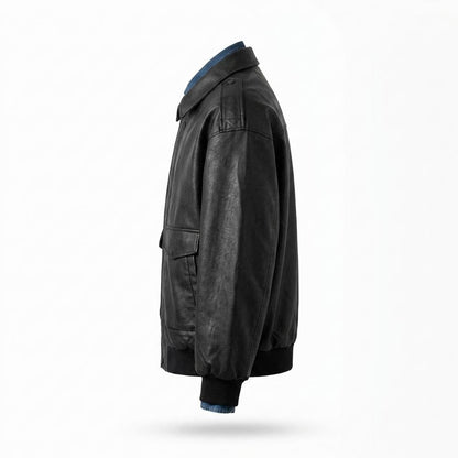 Mens Outlet House - Allan | Rib-Knit Zip-Up Leather Jacket Men
