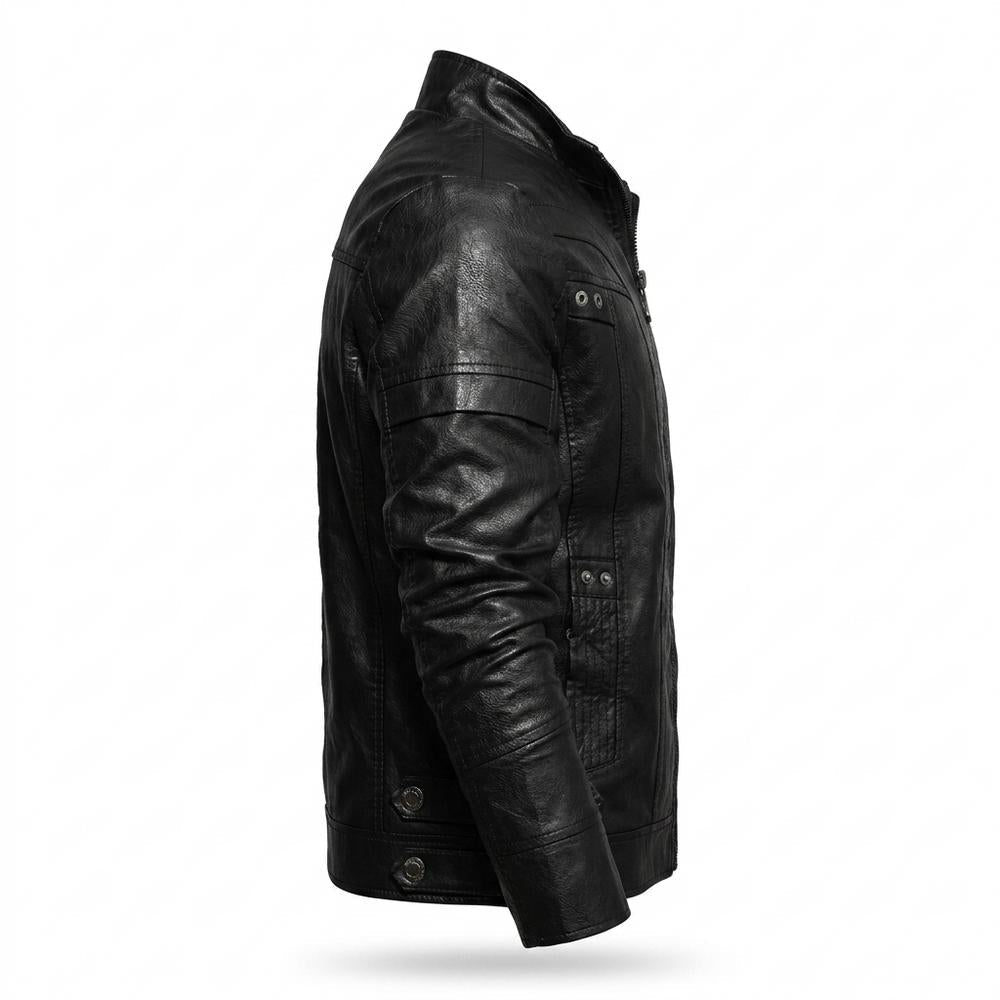 Mens Outlet House - Vezan | Zip-Up Stand-Collar Leather Jacket Men