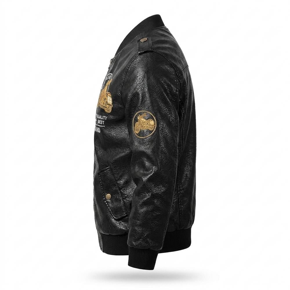 Mens Outlet House - Lasen | Embroidered Faux Leather Jacket Men