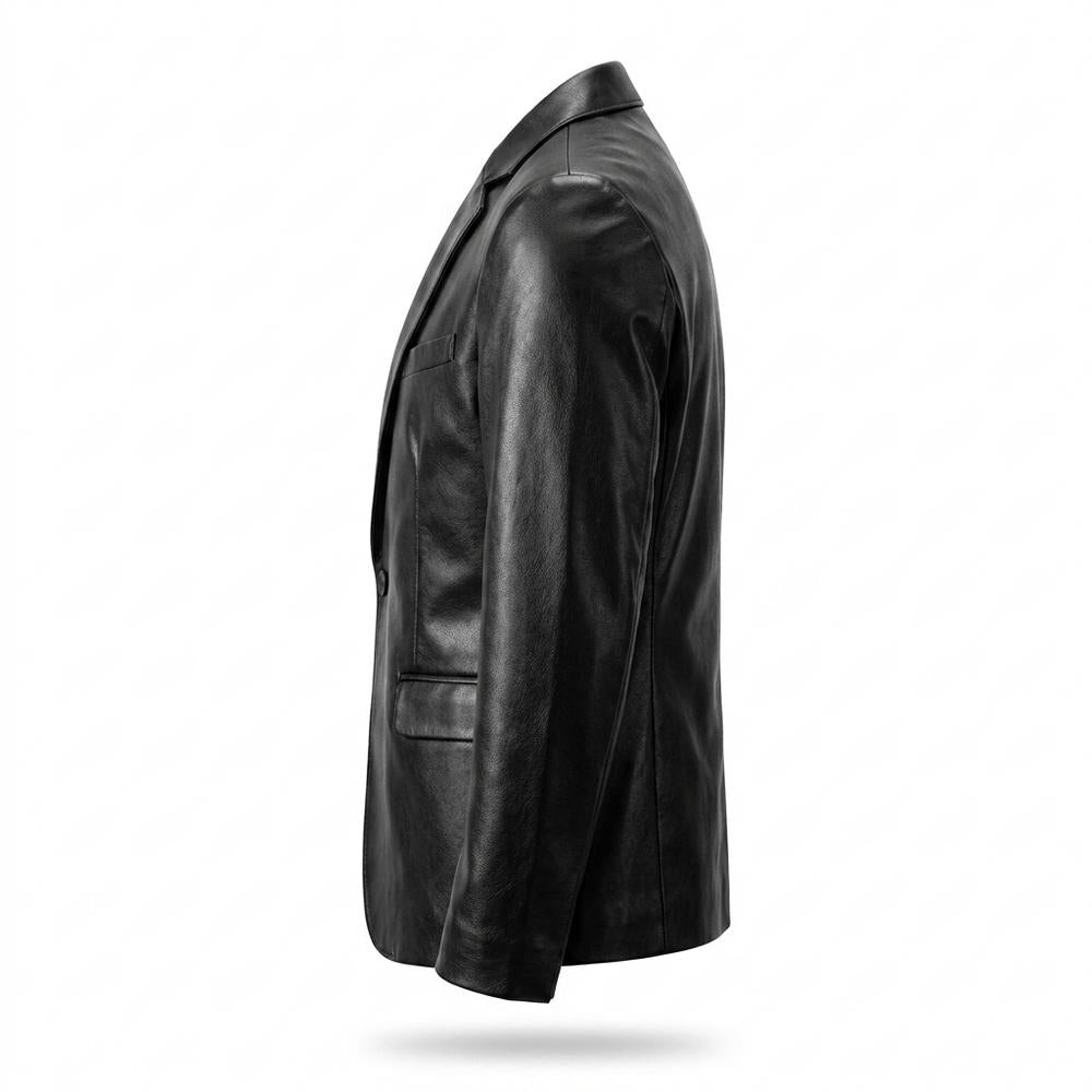Mens Outlet House - Corev | Faux Leather Single-Button Blazer Men