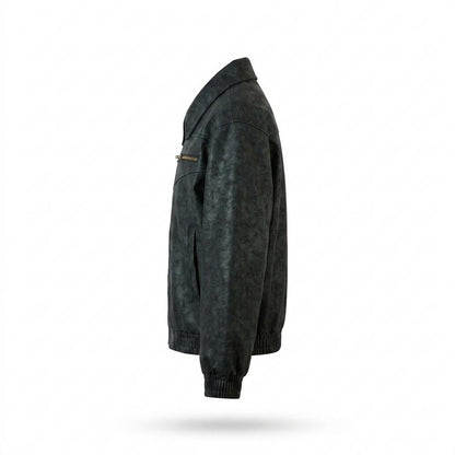 Mens Outlet House - Nakom | Textured Zip-Up Leather Jacket Unisex