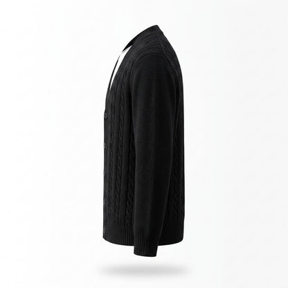 Mens Outlet House - Nonal | Cable-Knit V-Neck Knit Cardigan Men