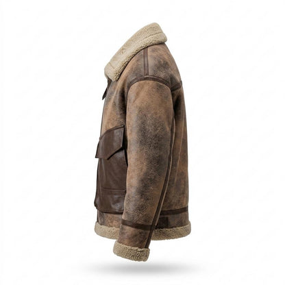 Mens Outlet House - Rosel | Shearling-Lined Patinated Leather Jacket Men