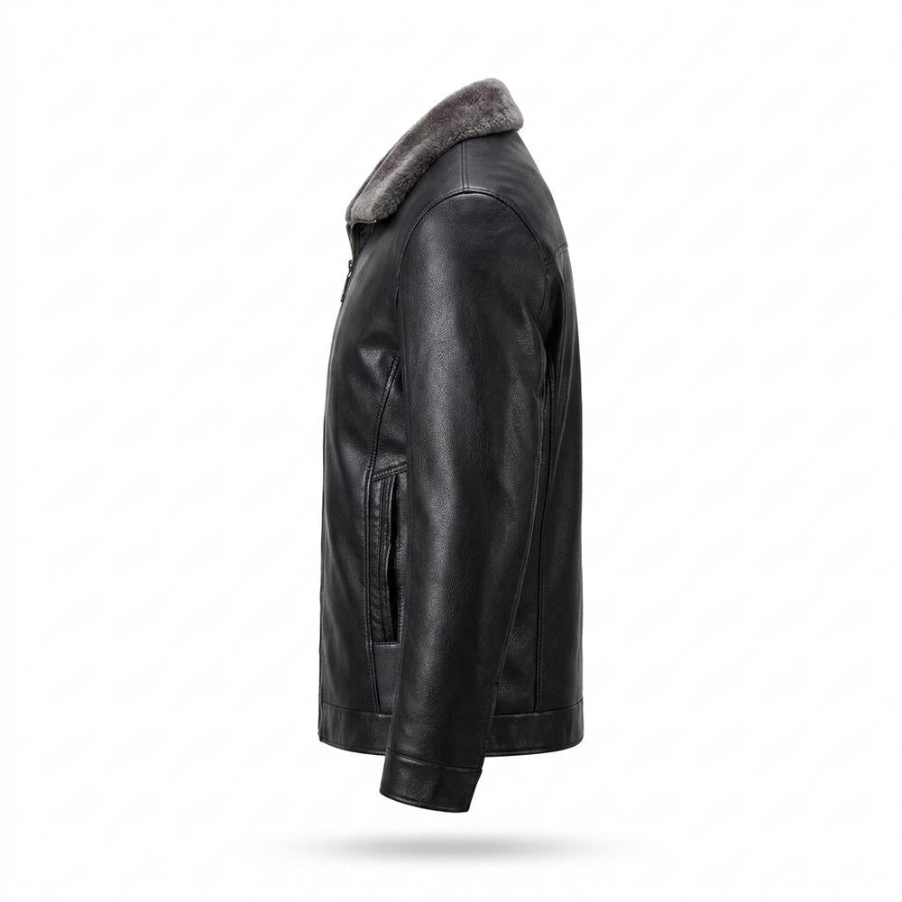 Mens Outlet House - Daram | Fur-Collar Zip-Up Leather Jacket Men