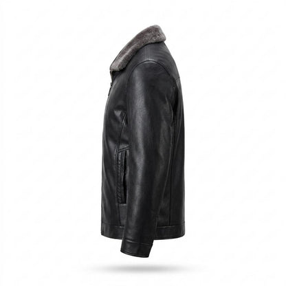 Mens Outlet House - Daram | Fur-Collar Zip-Up Leather Jacket Men