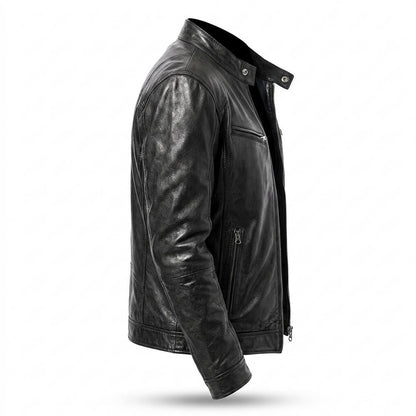 Mens Outlet House - Raser | Zippered Stand-Collar Leather Jacket Men