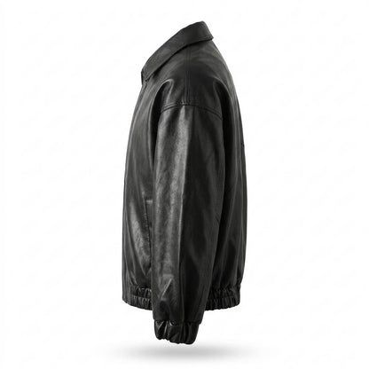 Mens Outlet House - Nilen | Zip-Up Relaxed Fit Leather Jacket Unisex
