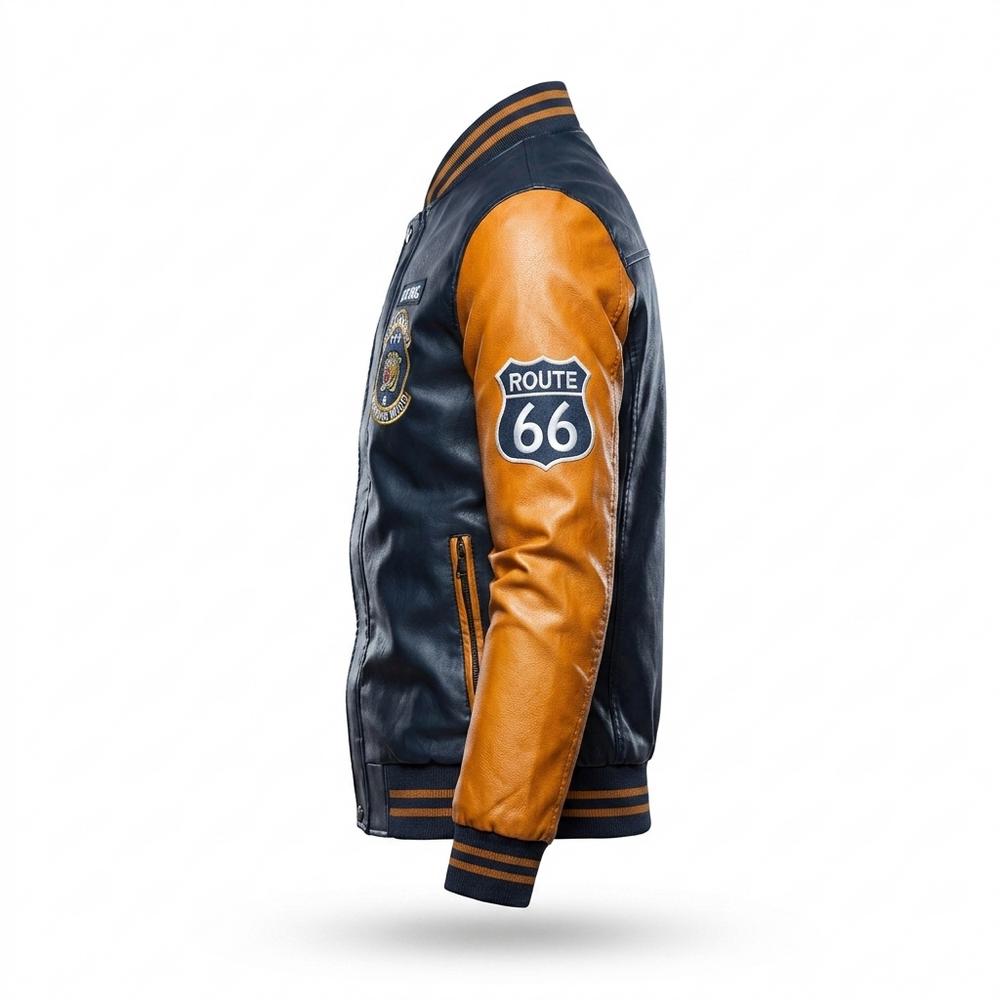Mens Outlet House - Madar | Embroidered Two-Tone Leather Jacket Men
