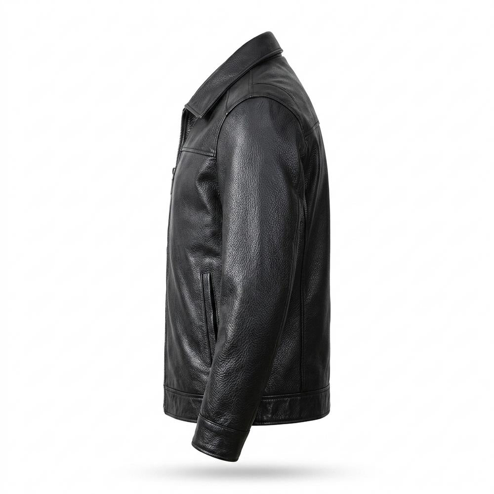 Mens Outlet House - Rivin | Grained Zip-Up Leather Jacket Men