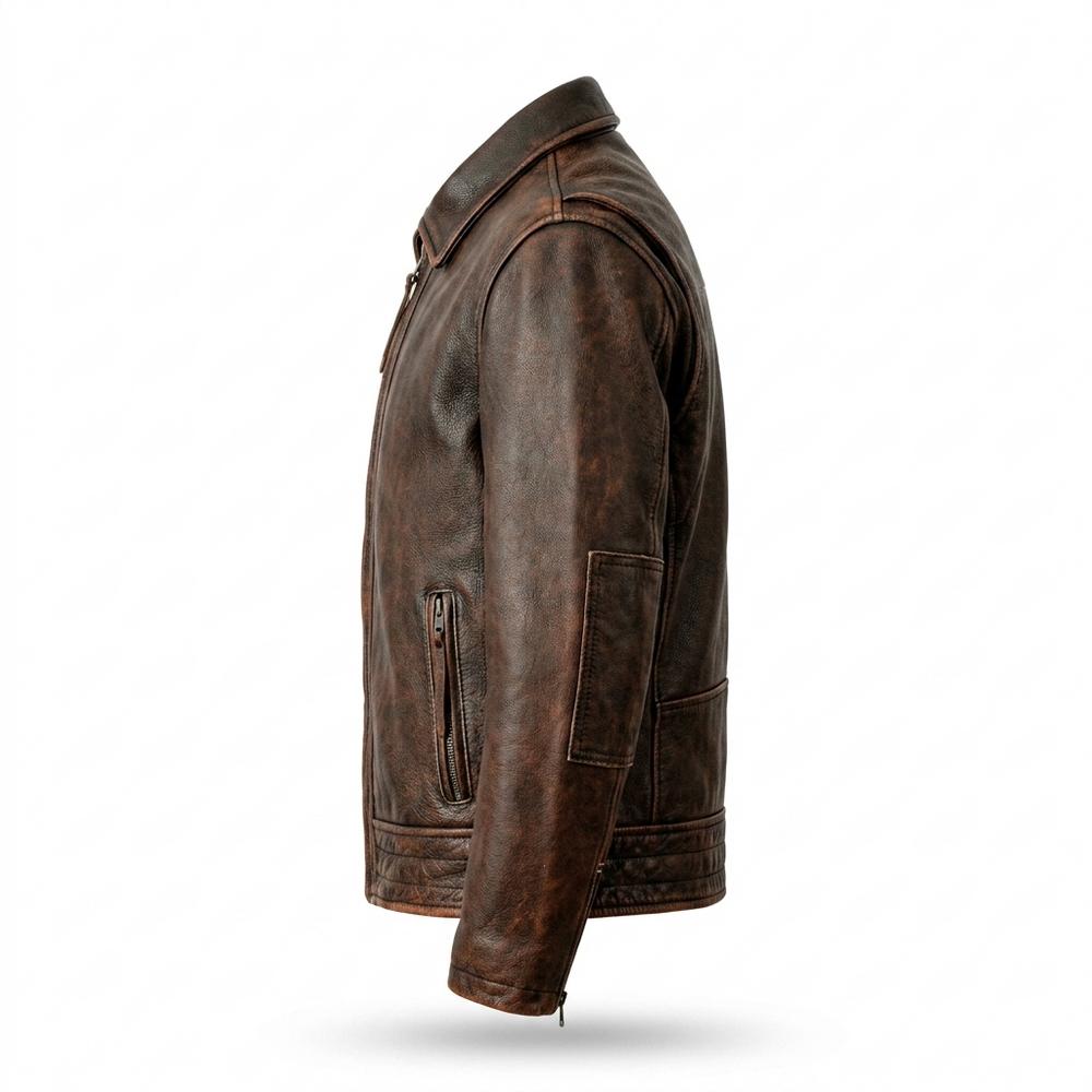 Mens Outlet House - Mimir | Grained Zip-Up Leather Jacket Men